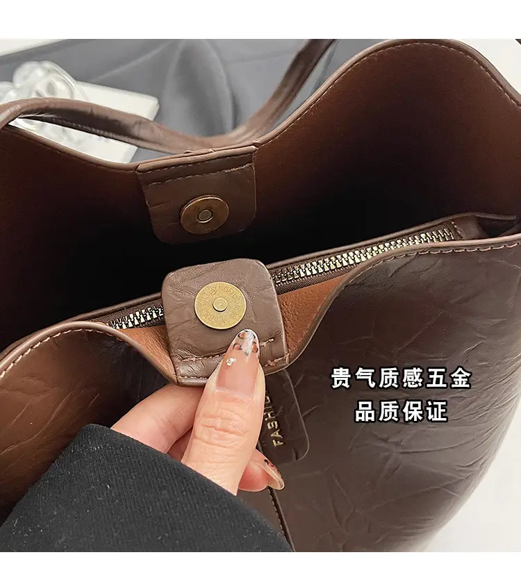Korean Style Brown Bucket Bag for Women — feature 9
