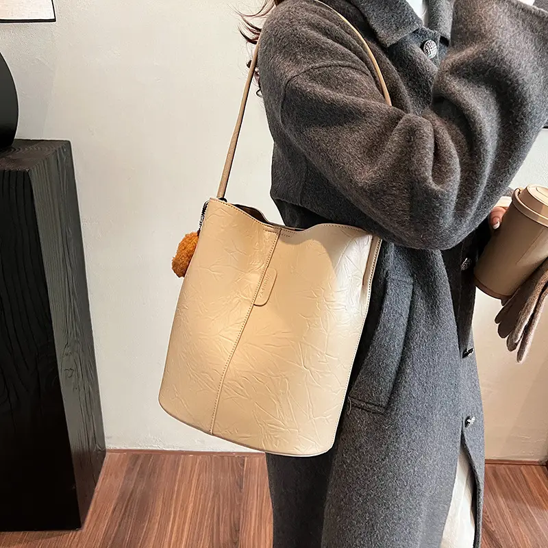 Korean Style Brown Bucket Bag for Women - Image 3