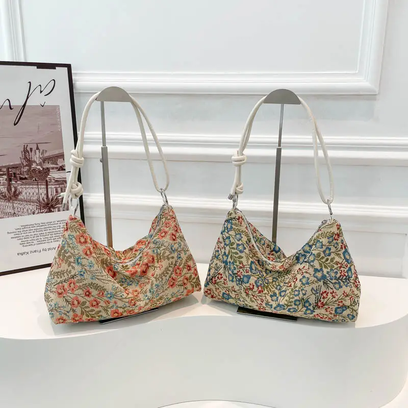 Japanese Floral Canvas Shoulder Bag Large Capacity