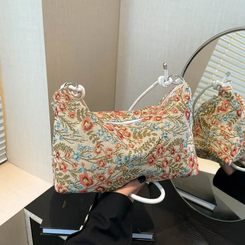 Japanese Floral Canvas Shoulder Bag Large Capacity