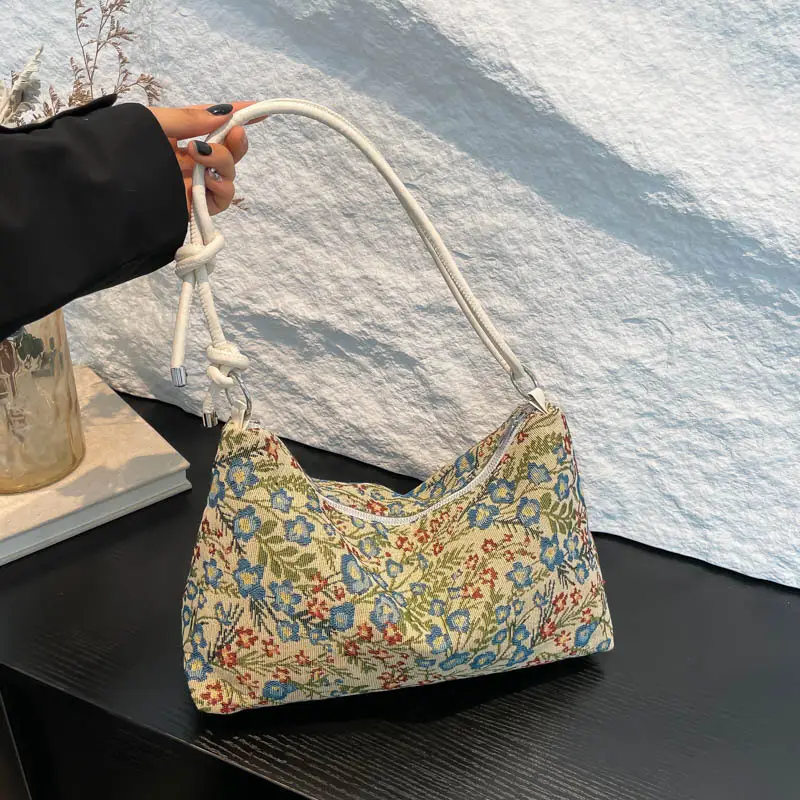 Japanese Floral Canvas Shoulder Bag Large Capacity