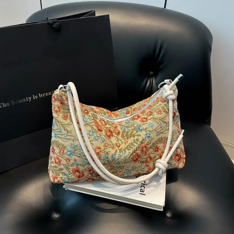 Japanese Floral Canvas Shoulder Bag Large Capacity
