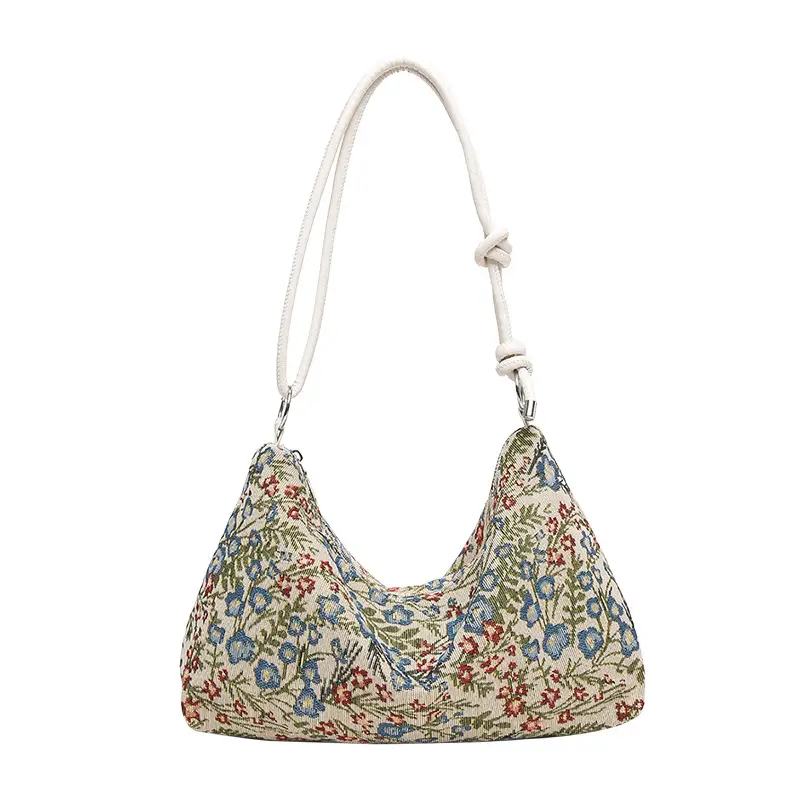 Japanese Floral Canvas Shoulder Bag Large Capacity