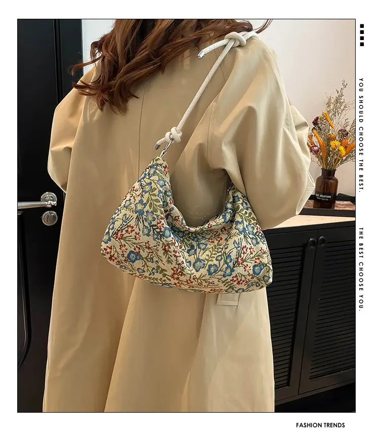 Japanese Floral Canvas Shoulder Bag Large Capacity — feature 1