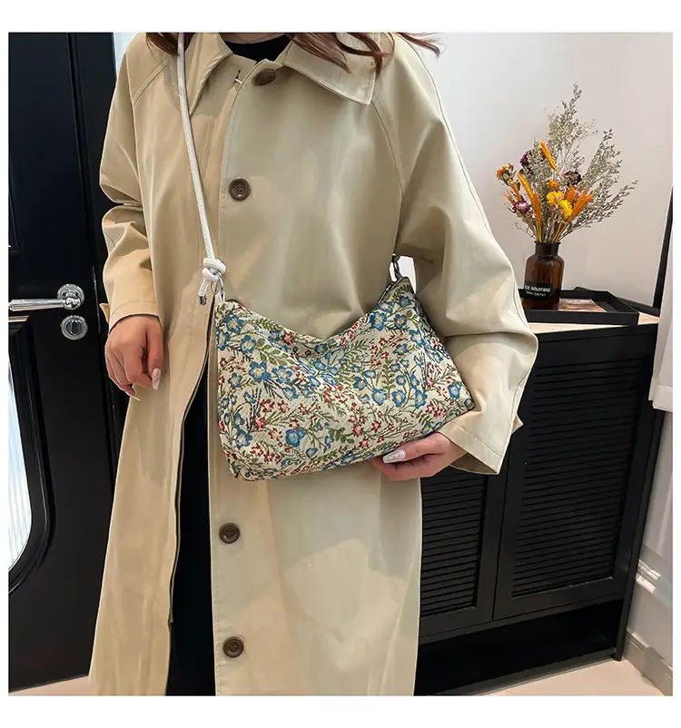 Japanese Floral Canvas Shoulder Bag Large Capacity — feature 14