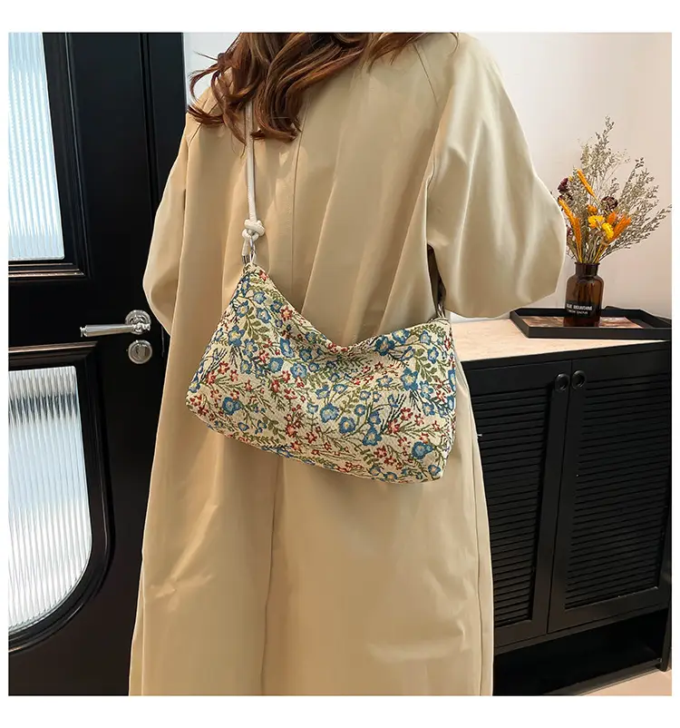 Japanese Floral Canvas Shoulder Bag Large Capacity — feature 15