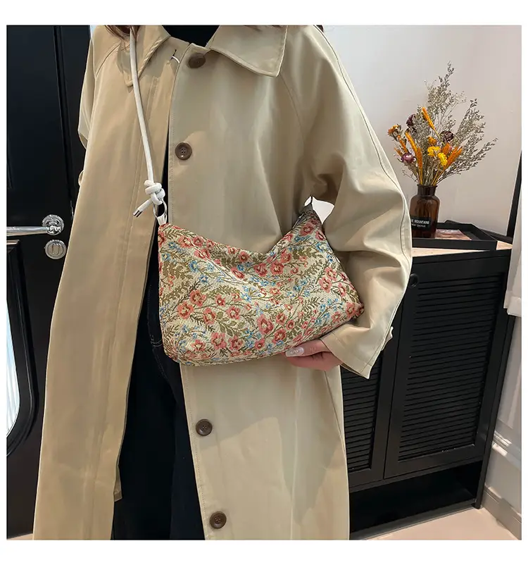 Japanese Floral Canvas Shoulder Bag Large Capacity — feature 19