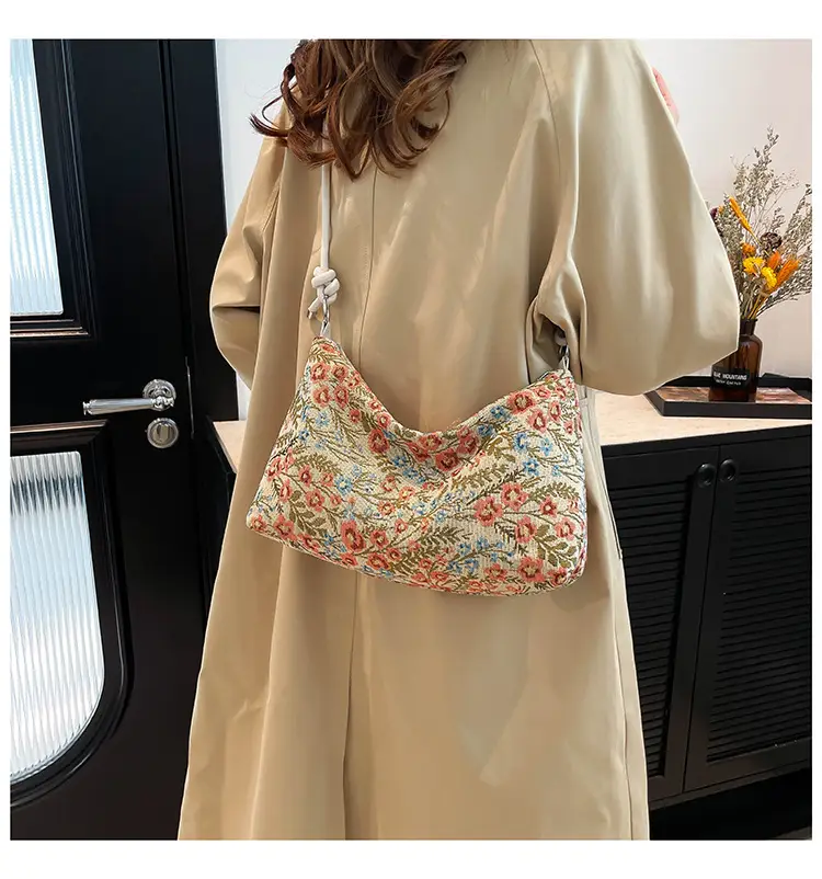 Japanese Floral Canvas Shoulder Bag Large Capacity — feature 21