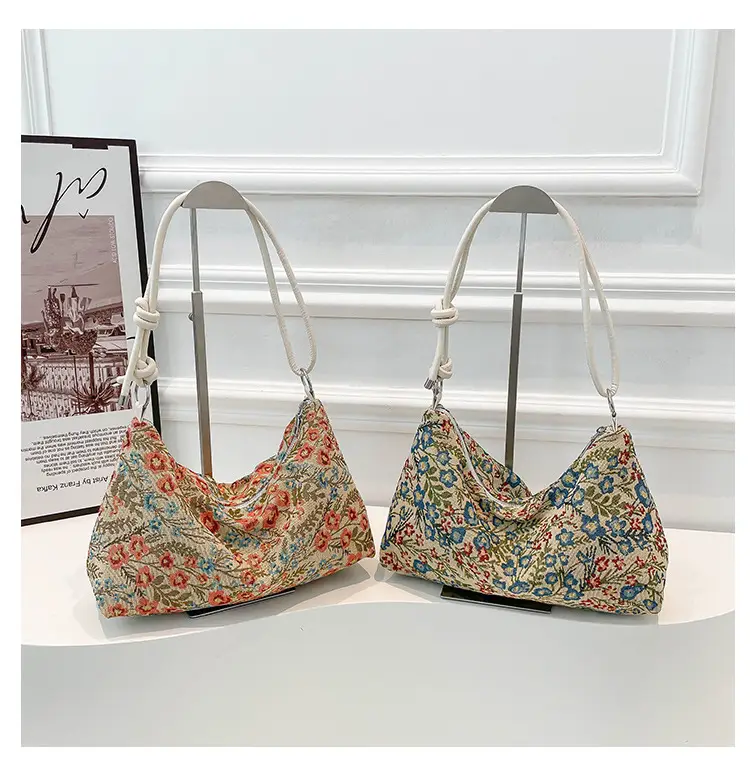 Japanese Floral Canvas Shoulder Bag Large Capacity — feature 8