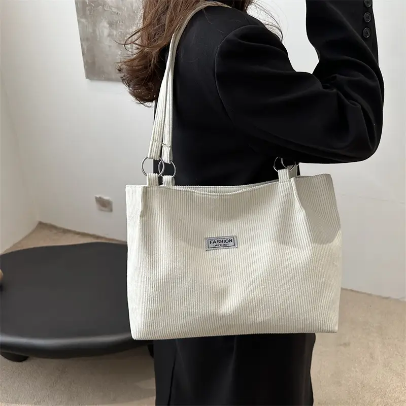 Atmospheric Fashion Corduroy Shoulder Tote Brown 2024 Winter - Image 7