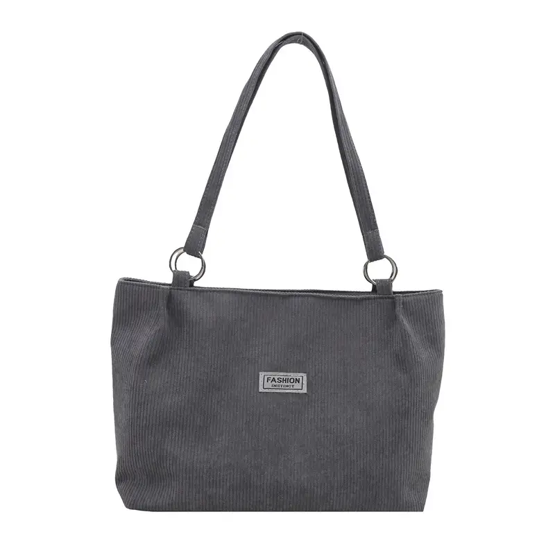 Atmospheric Fashion Corduroy Shoulder Tote Brown 2024 Winter - Image 10