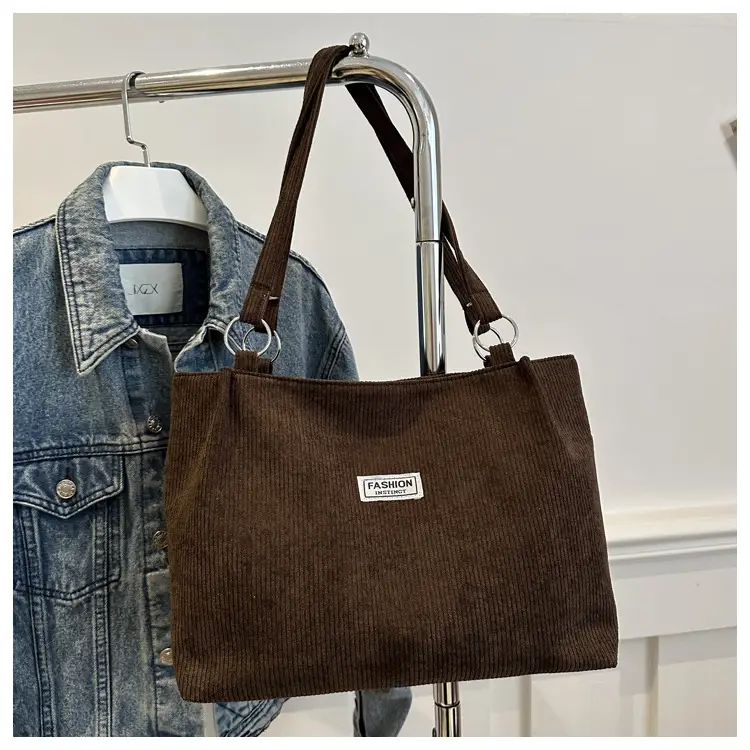 Atmospheric Fashion Corduroy Shoulder Tote Brown 2024 Winter — feature 26