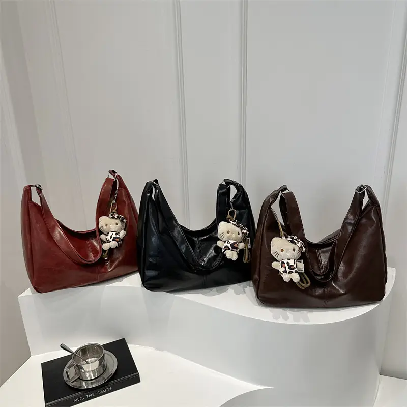 Trendy Red Leather Shoulder Tote Bag for Women