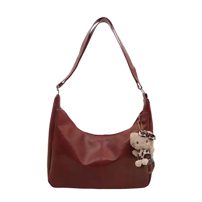 Trendy Red Leather Shoulder Tote Bag for Women