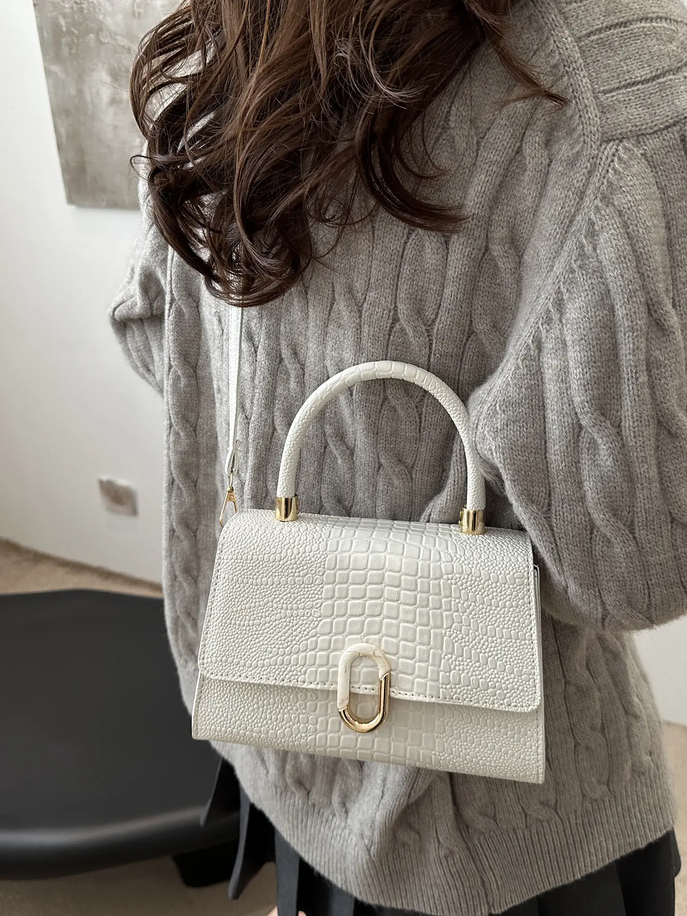 Women's Retro Square Bag Brown Crocodile Print Spring 2025 - Image 9