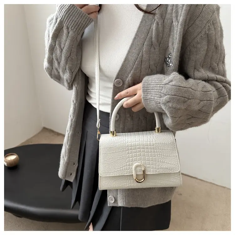 Women's Retro Square Bag Brown Crocodile Print Spring 2025 — feature 11
