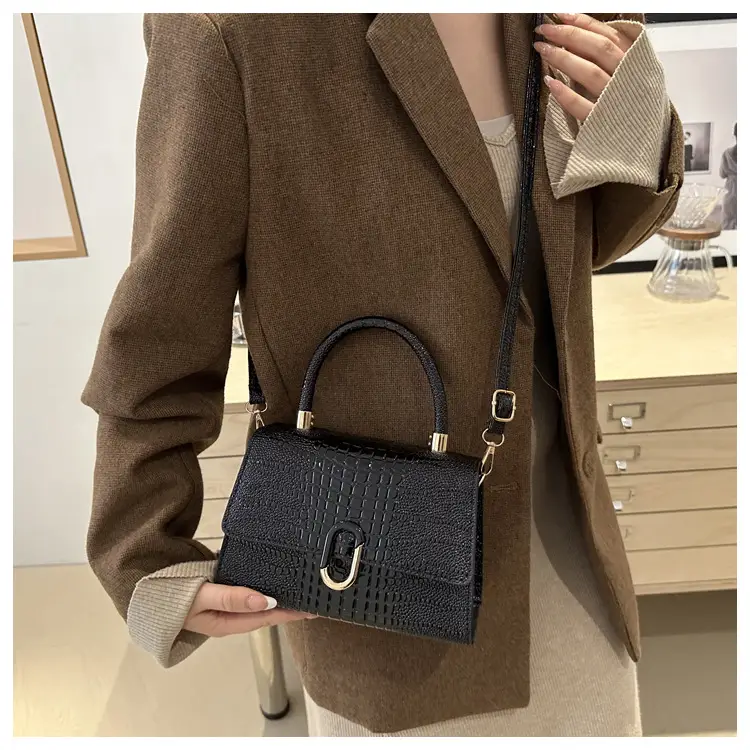 Women's Retro Square Bag Brown Crocodile Print Spring 2025 — feature 14
