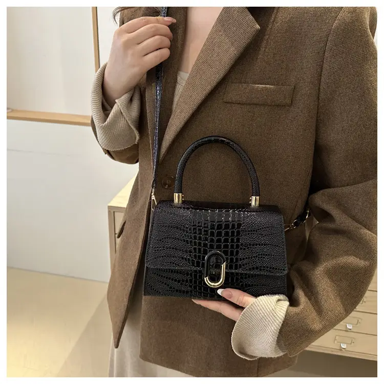Women's Retro Square Bag Brown Crocodile Print Spring 2025 — feature 15