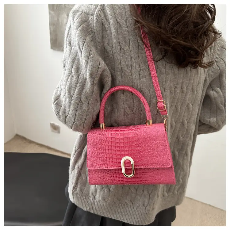 Women's Retro Square Bag Brown Crocodile Print Spring 2025 — feature 19