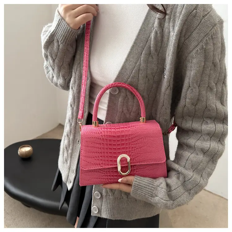 Women's Retro Square Bag Brown Crocodile Print Spring 2025 — feature 20