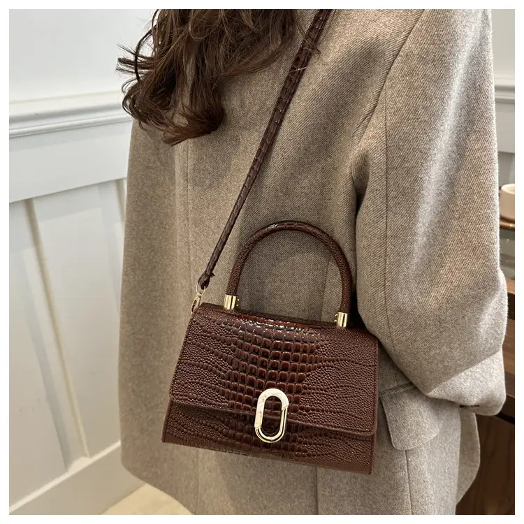 Women's Retro Square Bag Brown Crocodile Print Spring 2025 — feature 8
