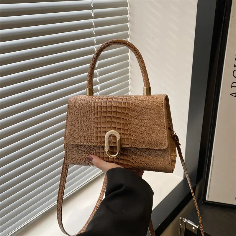 Women's Retro Square Bag Brown Crocodile Print Spring 2025 - Image 4