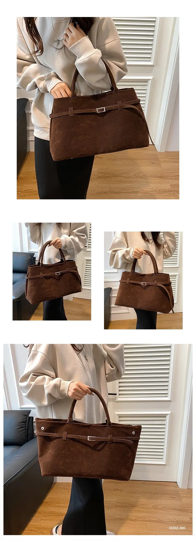 Retro Suede Leather Commuter Bag for Women — feature 4