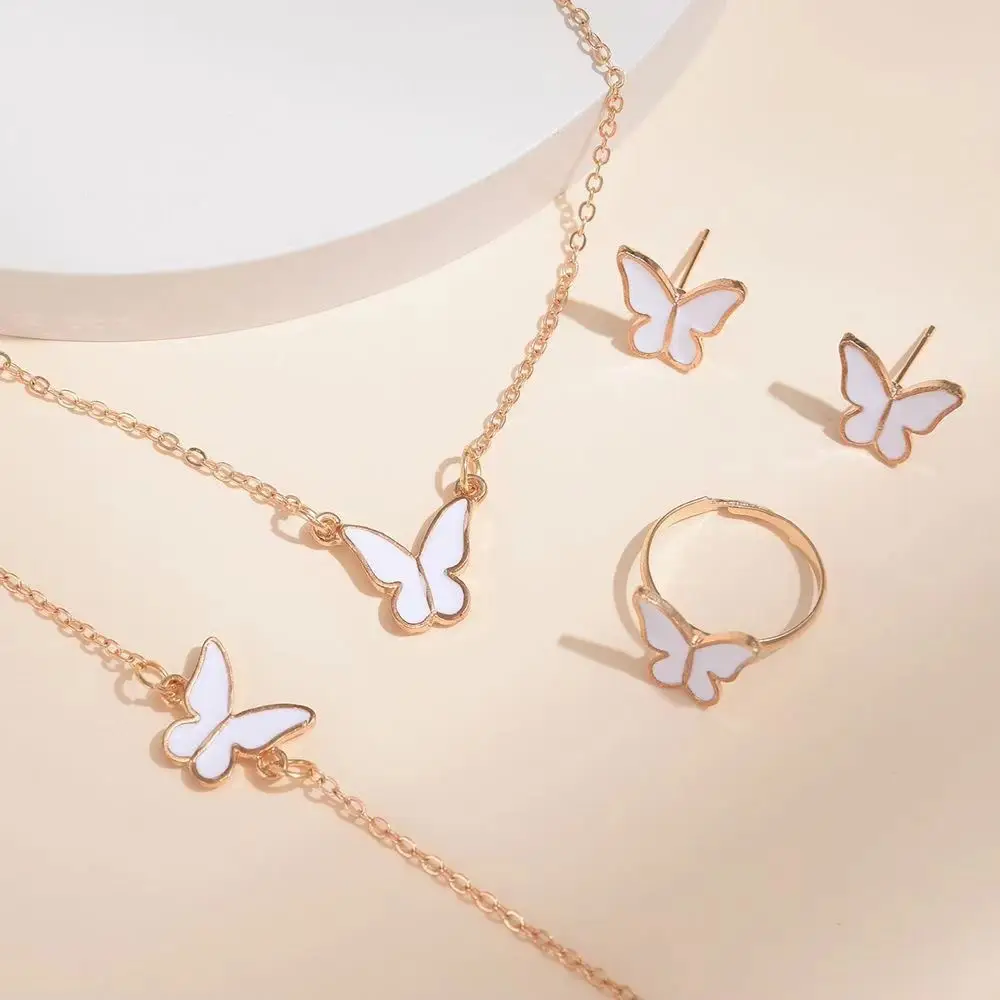Butterfly Jewelry Set Gold Black Necklace Bracelet Ring Earrings — feature 1