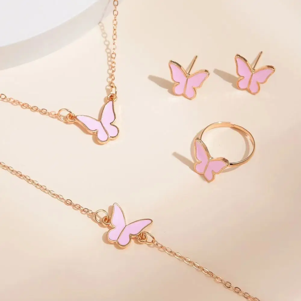 Butterfly Jewelry Set Gold Black Necklace Bracelet Ring Earrings — feature 2