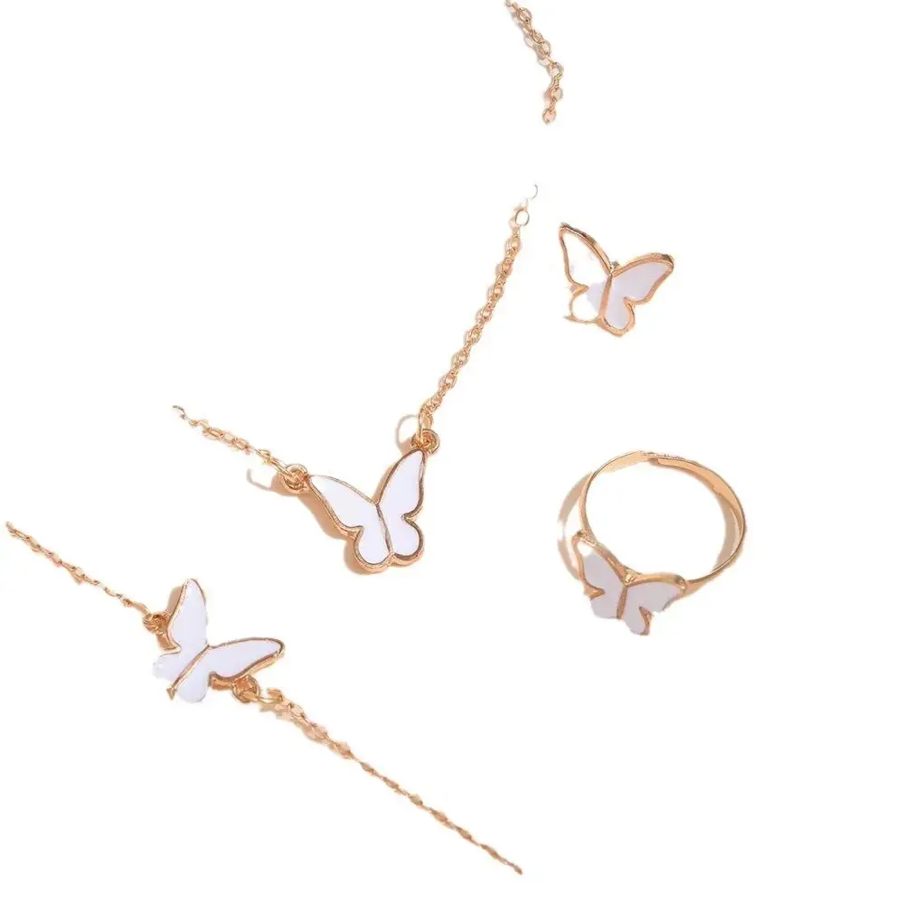 Butterfly Jewelry Set Gold Black Necklace Bracelet Ring Earrings — feature 3