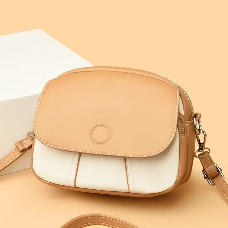 Women Crossbody Bag Mini Multi Layered Brown White - Image 4