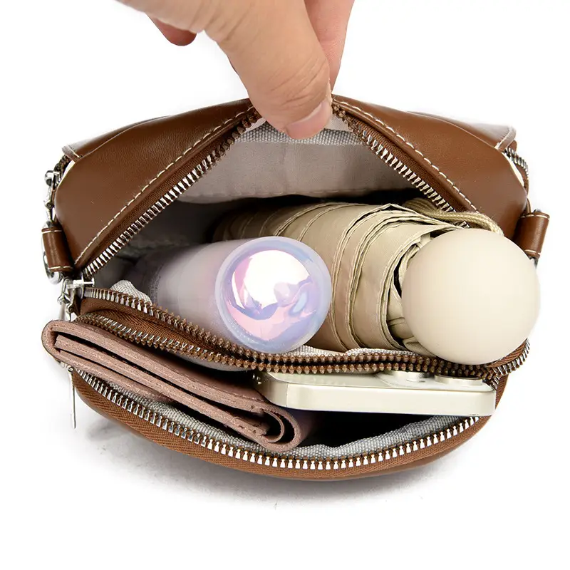 Women Crossbody Bag Mini Multi Layered Brown White - Image 6