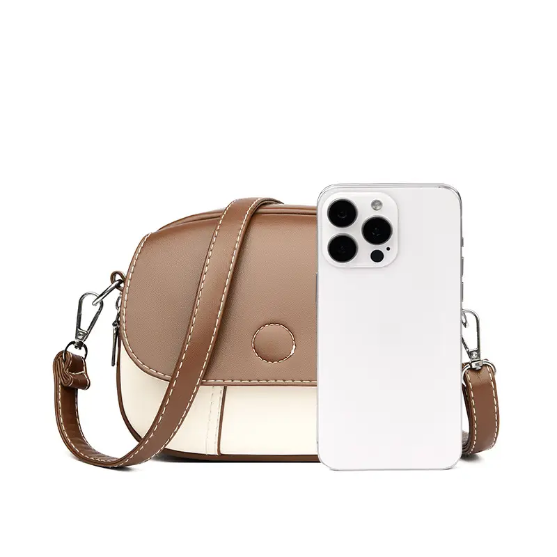 Women Crossbody Bag Mini Multi Layered Brown White - Image 7