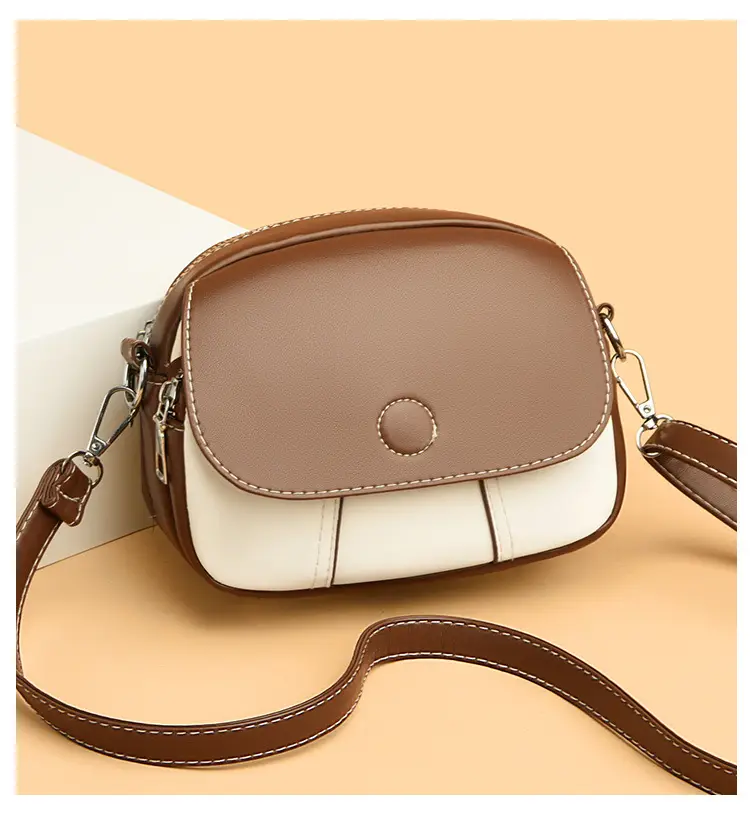 Women Crossbody Bag Mini Multi Layered Brown White — feature 11