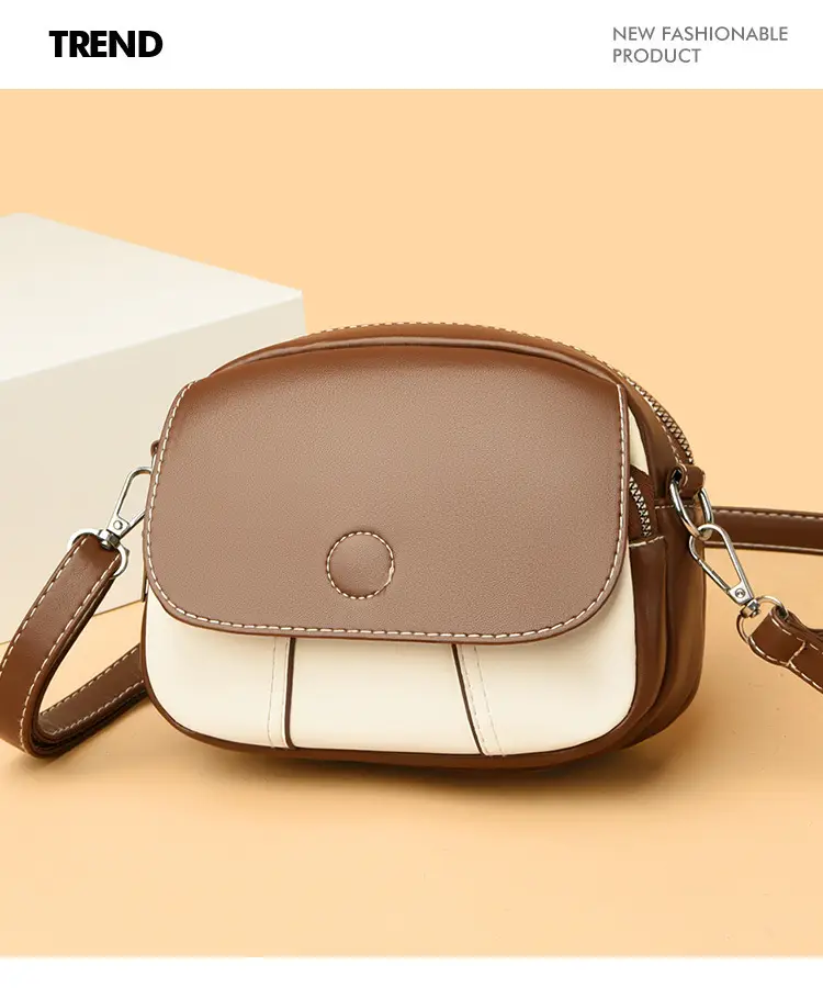 Women Crossbody Bag Mini Multi Layered Brown White — feature 12