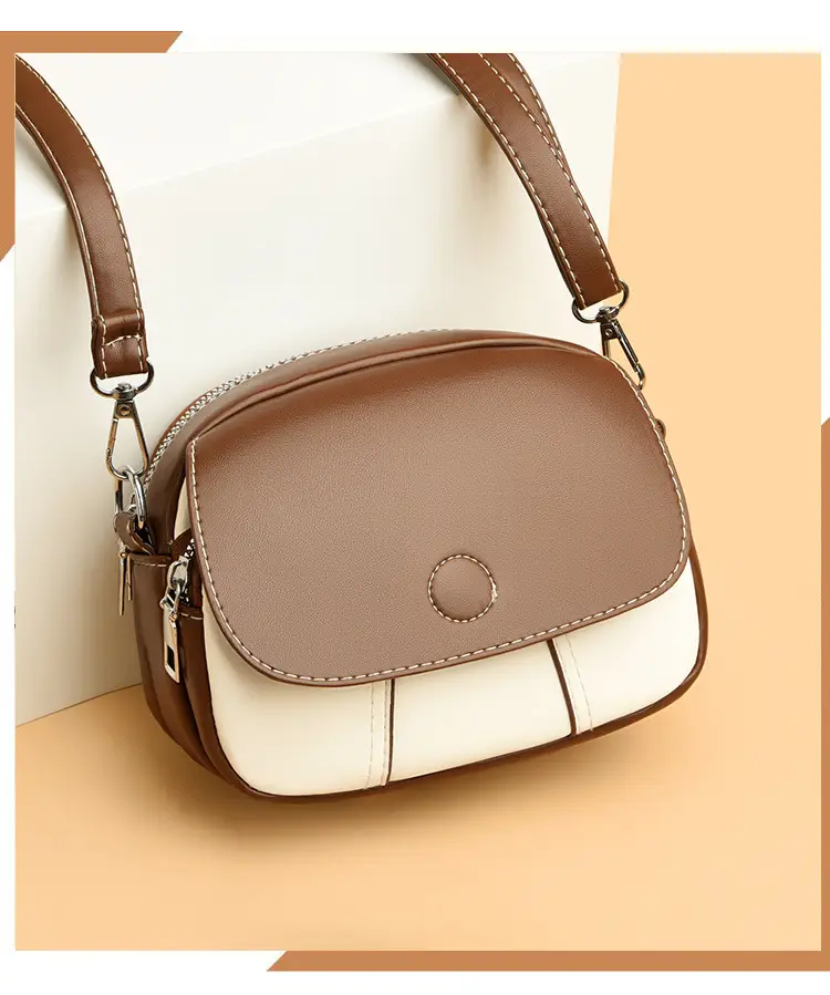 Women Crossbody Bag Mini Multi Layered Brown White — feature 13