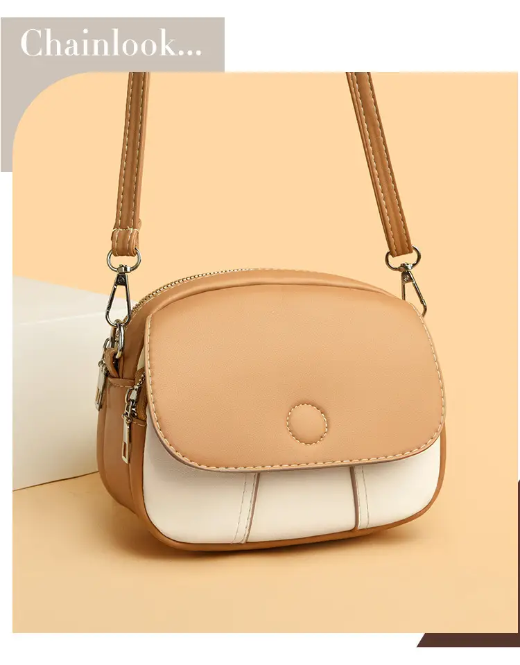 Women Crossbody Bag Mini Multi Layered Brown White — feature 16