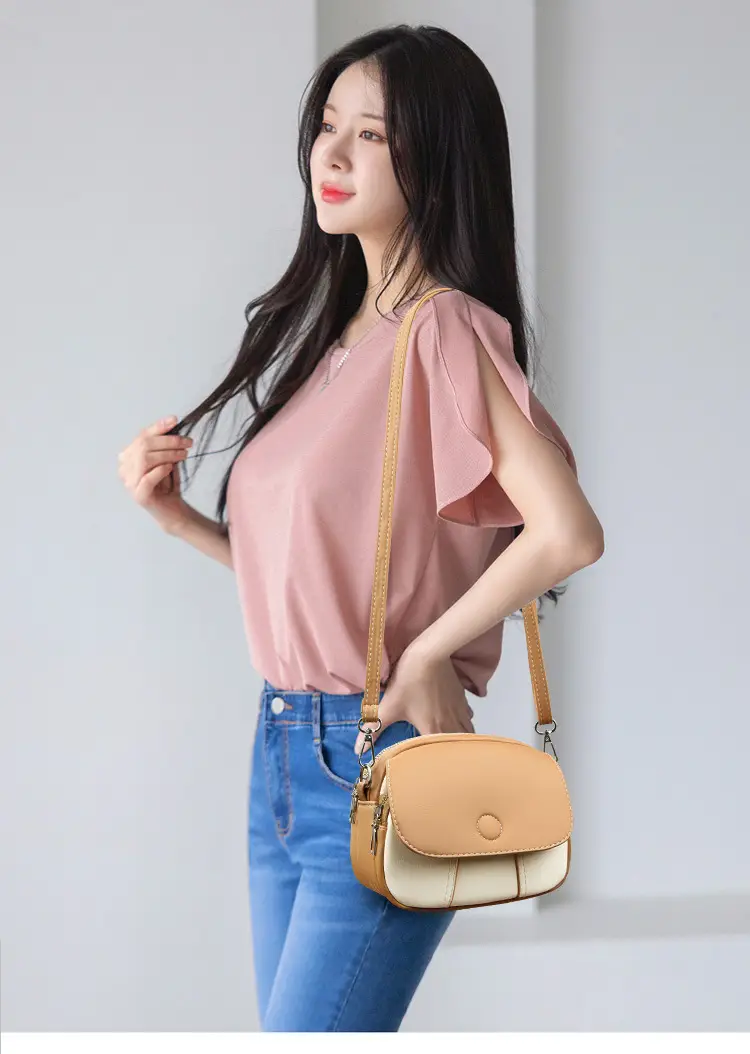 Women Crossbody Bag Mini Multi Layered Brown White — feature 18