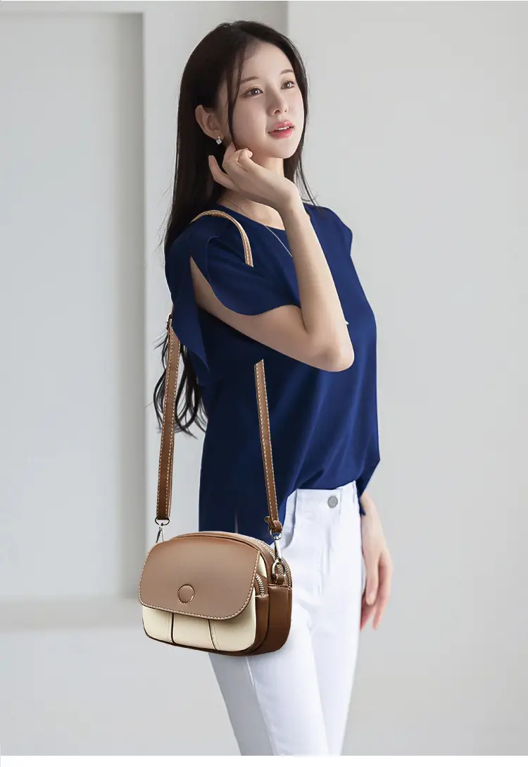 Women Crossbody Bag Mini Multi Layered Brown White — feature 19