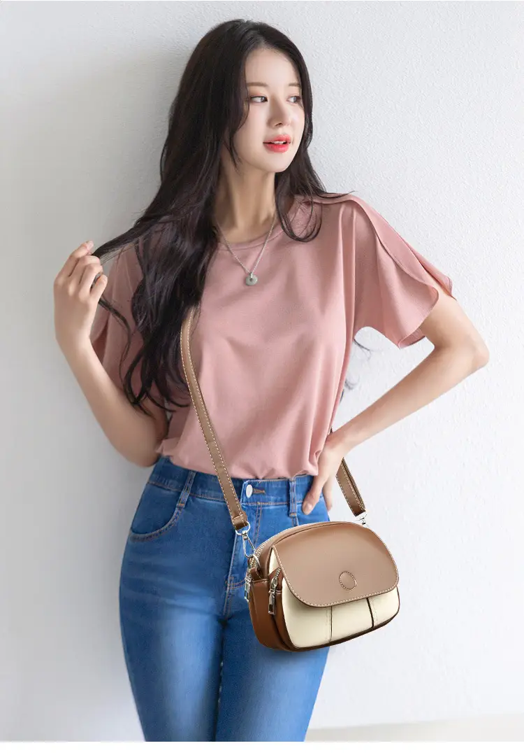 Women Crossbody Bag Mini Multi Layered Brown White — feature 20