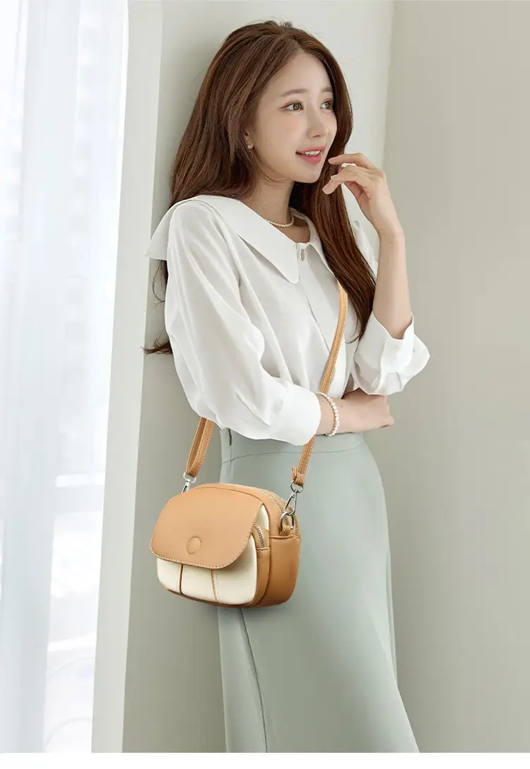 Women Crossbody Bag Mini Multi Layered Brown White — feature 21