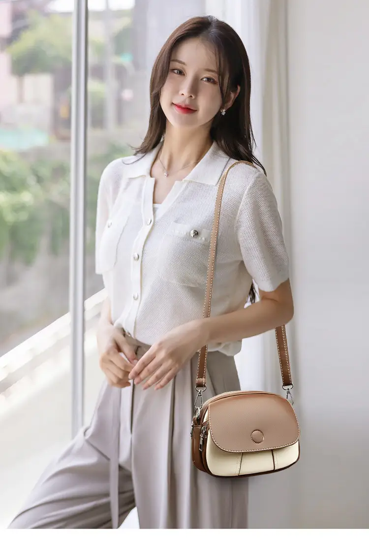 Women Crossbody Bag Mini Multi Layered Brown White — feature 22