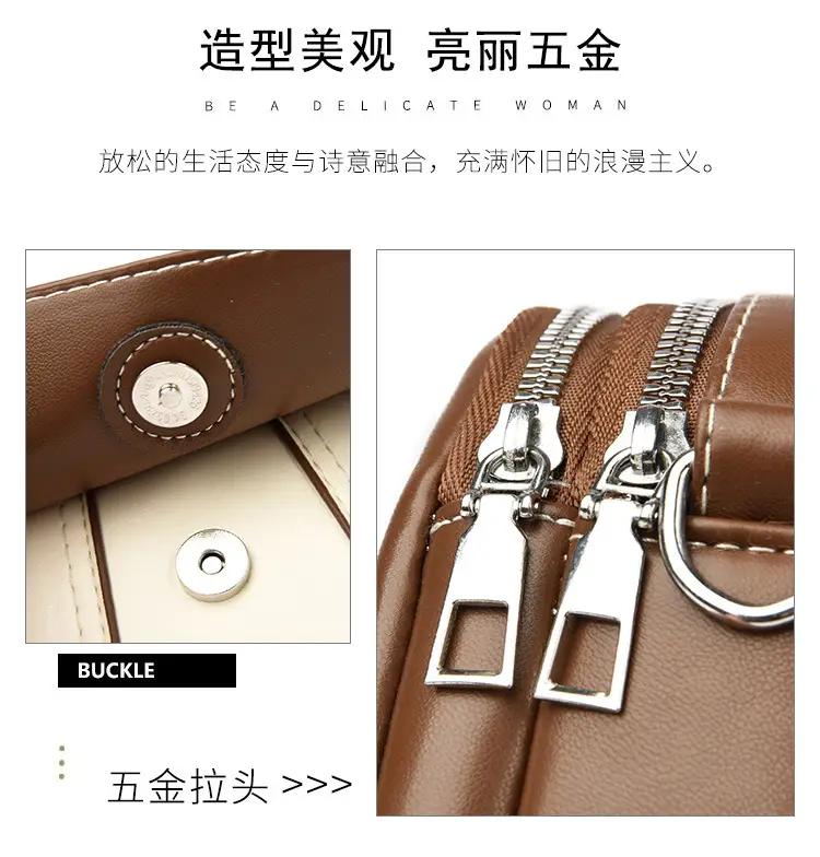 Women Crossbody Bag Mini Multi Layered Brown White — feature 5