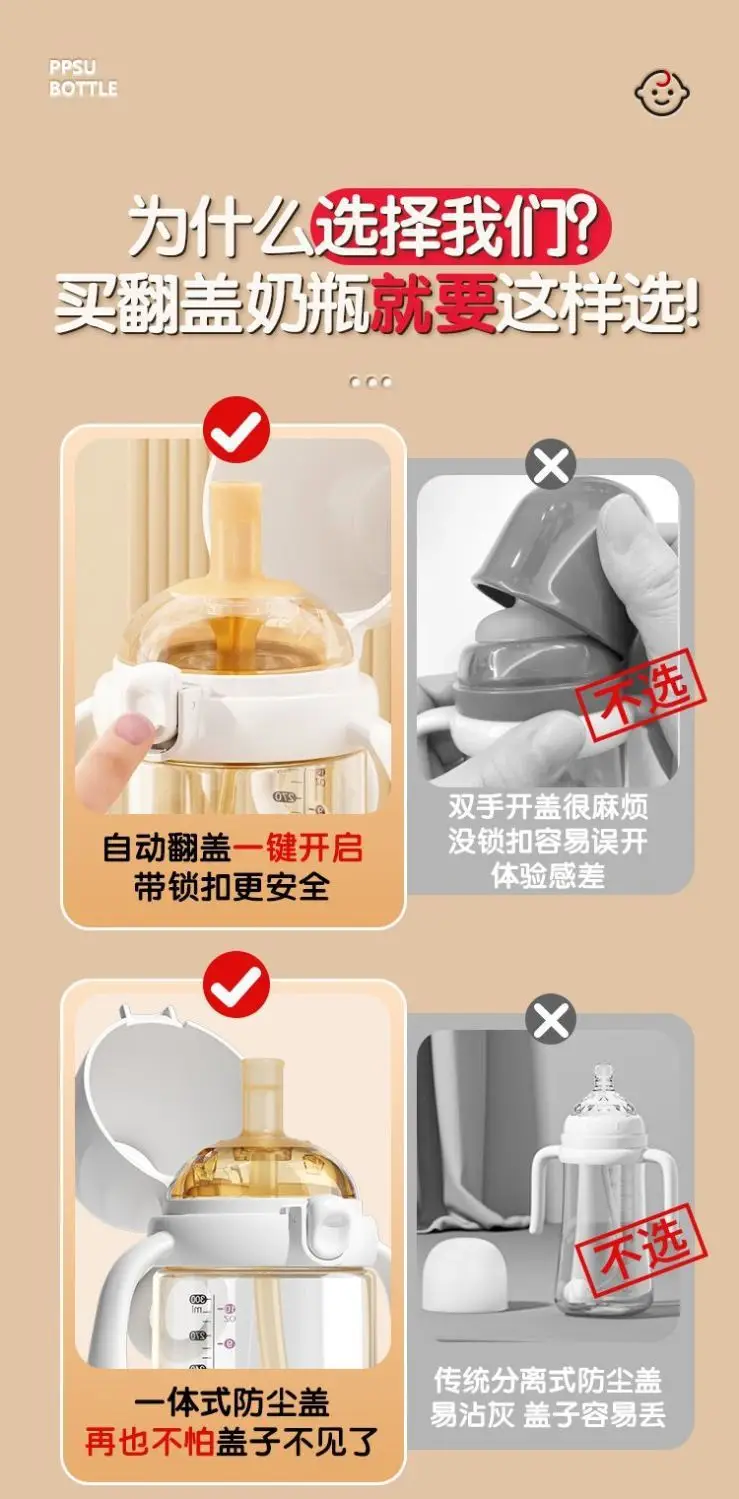 Bottle PPSU Flip Cup Straw Bottle Bottle for Big Baby over 1-2-3 Years Old Direct Drinking Cup Drinking Cup Baby — feature 8
