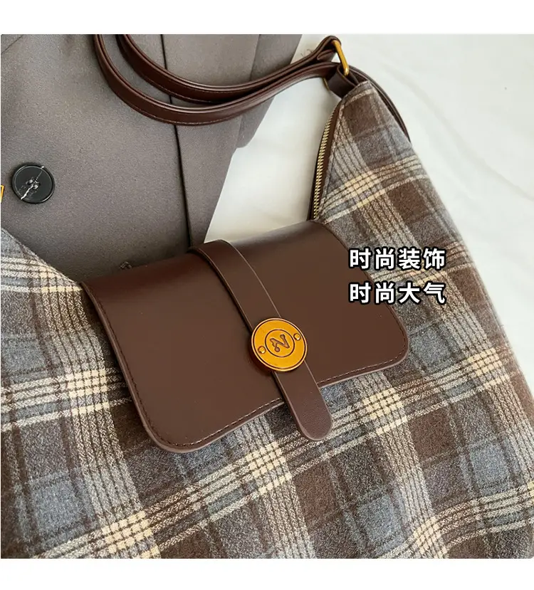 Women Plaid Check Shoulder Bag Large Capacity Travel Backpack — feature 10