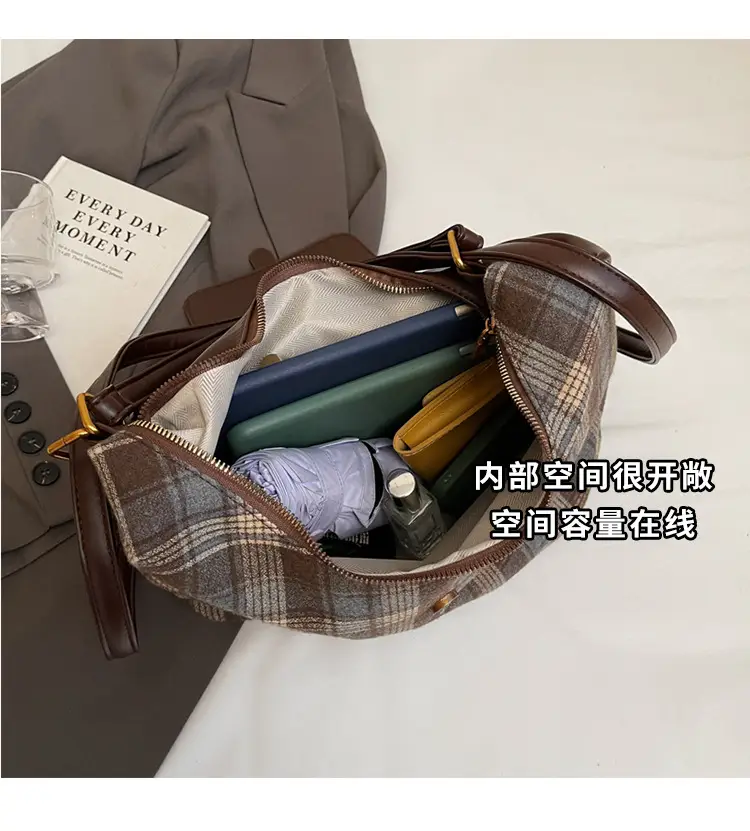 Women Plaid Check Shoulder Bag Large Capacity Travel Backpack — feature 11