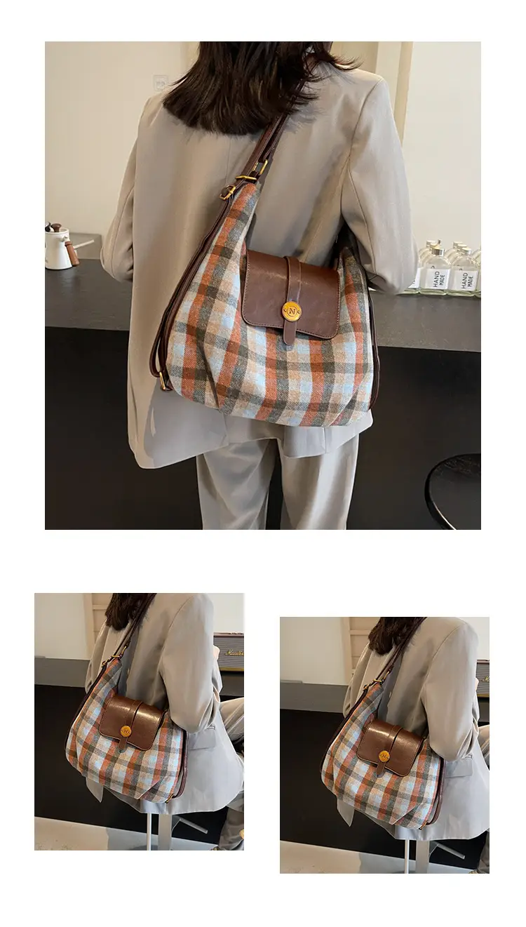 Women Plaid Check Shoulder Bag Large Capacity Travel Backpack — feature 14