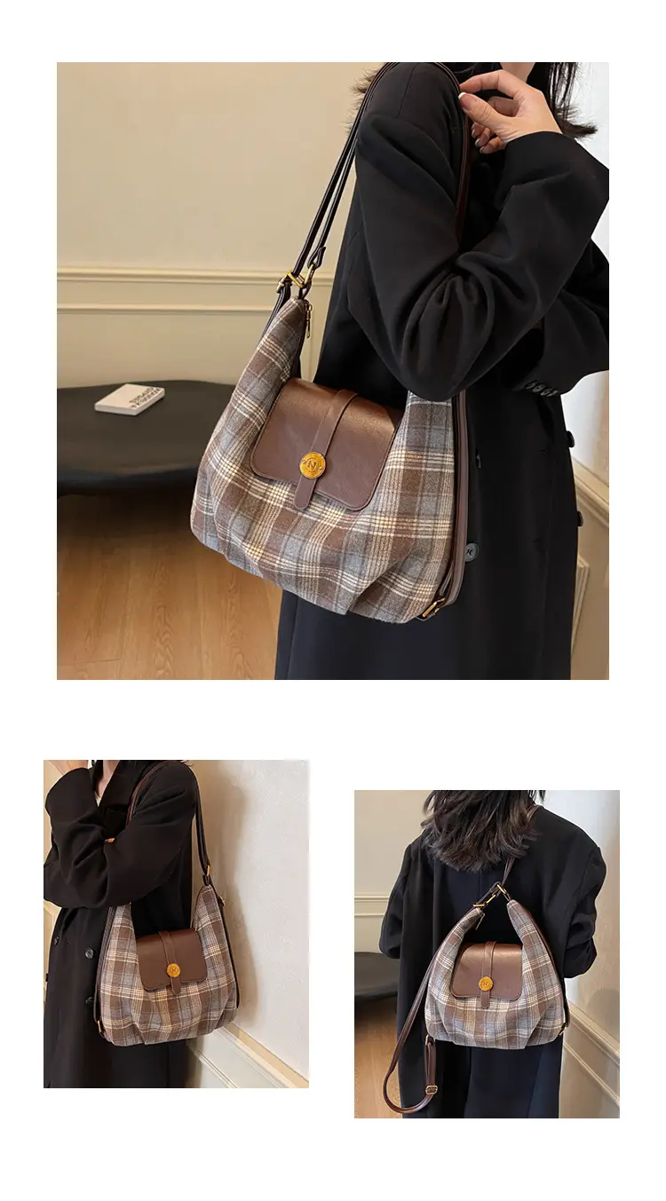 Women Plaid Check Shoulder Bag Large Capacity Travel Backpack — feature 15