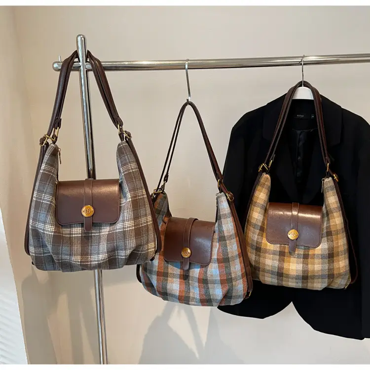 Women Plaid Check Shoulder Bag Large Capacity Travel Backpack — feature 16