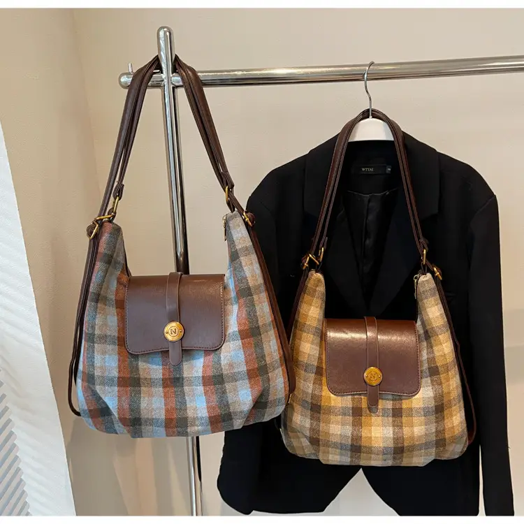 Women Plaid Check Shoulder Bag Large Capacity Travel Backpack — feature 20